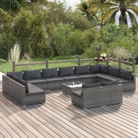 13 Piece Garden Lounge Set with Cushions Grey Poly Rattan