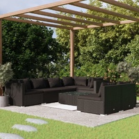 8 Piece Garden Lounge Set with Cushions Black Poly Rattan