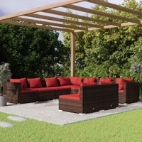 9 Piece Garden Lounge Set with Cushions Brown Poly Rattan