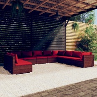 10 Piece Garden Lounge Set with Cushions Brown Poly Rattan