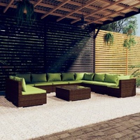 11 Piece Garden Lounge Set with Cushions Brown Poly Rattan