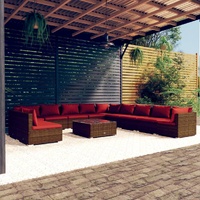 12 Piece Garden Lounge Set with Cushions Brown Poly Rattan