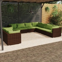 9 Piece Garden Lounge Set with Cushions Brown Poly Rattan