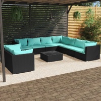 10 Piece Garden Lounge Set with Cushions Black Poly Rattan