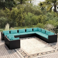 10 Piece Garden Lounge Set with Cushions Black Poly Rattan