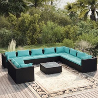 11 Piece Garden Lounge Set with Cushions Black Poly Rattan