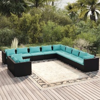 11 Piece Garden Lounge Set with Cushions Black Poly Rattan