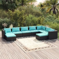 9 Piece Garden Lounge Set with Cushions Poly Rattan Black