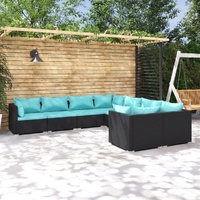 8 Piece Garden Lounge Set with Cushions Poly Rattan Black