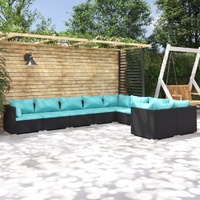 9 Piece Garden Lounge Set with Cushions Poly Rattan Black