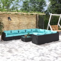 11 Piece Garden Lounge Set with Cushions Poly Rattan Black