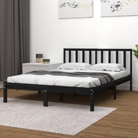 Bed Frame without Mattress Black Solid Wood Pine 135x190 cm