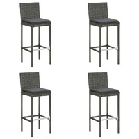 Garden Bar Stools with Cushions 4 pcs Grey Poly Rattan