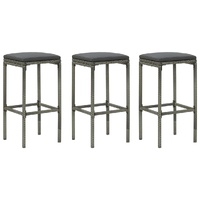 Bar Stools with Cushions 3 pcs Grey Poly Rattan