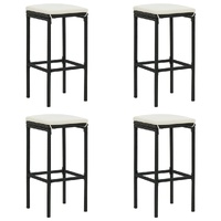 Bar Stools with Cushions 4 pcs Black Poly Rattan