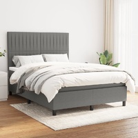 Box Spring Bed with Mattress Dark Grey 137x190 cm Double Fabric