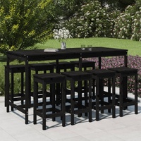 9 Piece Garden Bar Set Black Solid Wood Pine