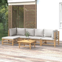 6 Piece Garden Lounge Set with Light Grey Cushions Bamboo