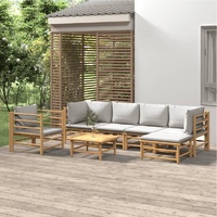 7 Piece Garden Lounge Set with Light Grey Cushions Bamboo