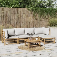 6 Piece Garden Lounge Set with Light Grey Cushions Bamboo