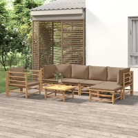 7 Piece Garden Lounge Set with Taupe Cushions  Bamboo