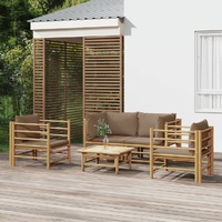 5 Piece Garden Lounge Set with Taupe Cushions  Bamboo