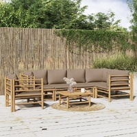 7 Piece Garden Lounge Set with Taupe Cushions  Bamboo