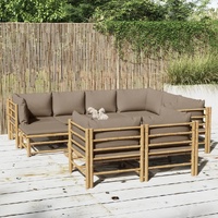 10 Piece Garden Lounge Set with Taupe Cushions  Bamboo