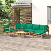 7 Piece Garden Lounge Set with Green Cushions  Bamboo