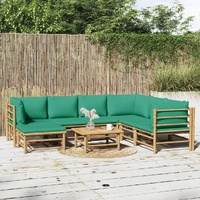 8 Piece Garden Lounge Set with Green Cushions  Bamboo