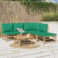 6 Piece Garden Lounge Set with Green Cushions  Bamboo