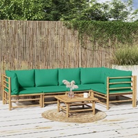 6 Piece Garden Lounge Set with Green Cushions  Bamboo