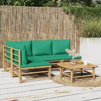 5 Piece Garden Lounge Set with Green Cushions  Bamboo