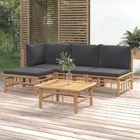 5 Piece Garden Lounge Set with Dark Grey Cushions  Bamboo