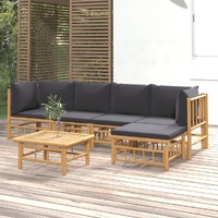 6 Piece Garden Lounge Set with Dark Grey Cushions  Bamboo