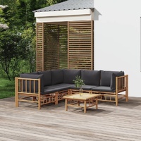 6 Piece Garden Lounge Set with Dark Grey Cushions  Bamboo