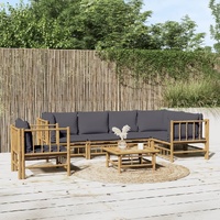 7 Piece Garden Lounge Set with Dark Grey Cushions  Bamboo