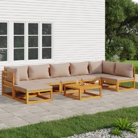 8 Piece Garden Lounge Set with Taupe Cushions Solid Wood