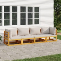 4 Piece Garden Lounge Set with Light Grey Cushions Solid Wood