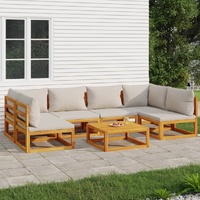 7 Piece Garden Lounge Set with Light Grey Cushions Solid Wood