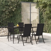 5 Piece Garden Dining Set Black Poly Rattan