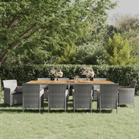 11 Piece Garden Dining Set Grey Poly Rattan