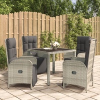 5 Piece Garden Dining Set with Cushions Grey Poly Rattan