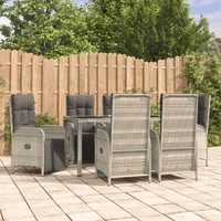 7 Piece Garden Dining Set with Cushions Grey Poly Rattan