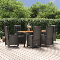 7 Piece Garden Dining Set with Cushions Black Poly Rattan