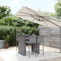 5 Piece Garden Bar Set with Cushions Grey Poly Rattan