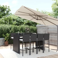 9 Piece Garden Bar Set with Cushions Black Poly Rattan