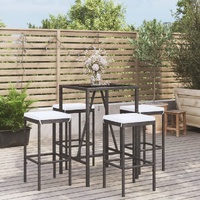 5 Piece Garden Bar Set with Cushions Black Poly Rattan