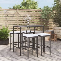 5 Piece Garden Bar Set with Cushions Black Poly Rattan