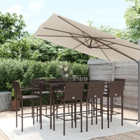 9 Piece Garden Bar Set Brown Poly Rattan